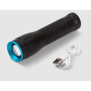 Genopladelig lommelygte - 10W - 500 lumen - Zoom - USB og powerbank