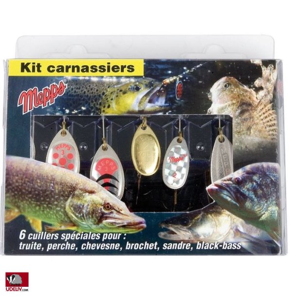 Spinnerst med 6 stk. spinnere Mepps Predator Kit